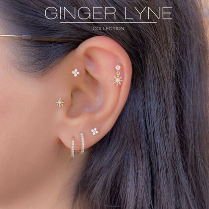 Cubic Zirconia Flat Back Stud Earrings by Ginger Lyne Gold Plated Sterling Silver Body Jewelry - 1mm-Silver