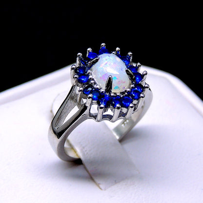 ReeseStatementEngagementRingFireOpalBlueCuWomensGingerLyneCollection_Silver-3