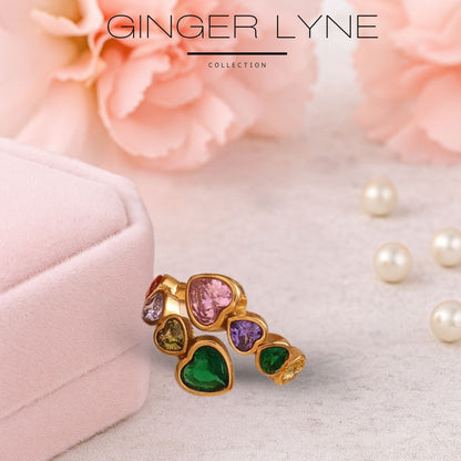 GoldHeartsWrapRingforWomen18ktGoldPlatedStainlessSteelAdjustableColorfulCZbyGingerLyneCollection_Gold-Tone-2