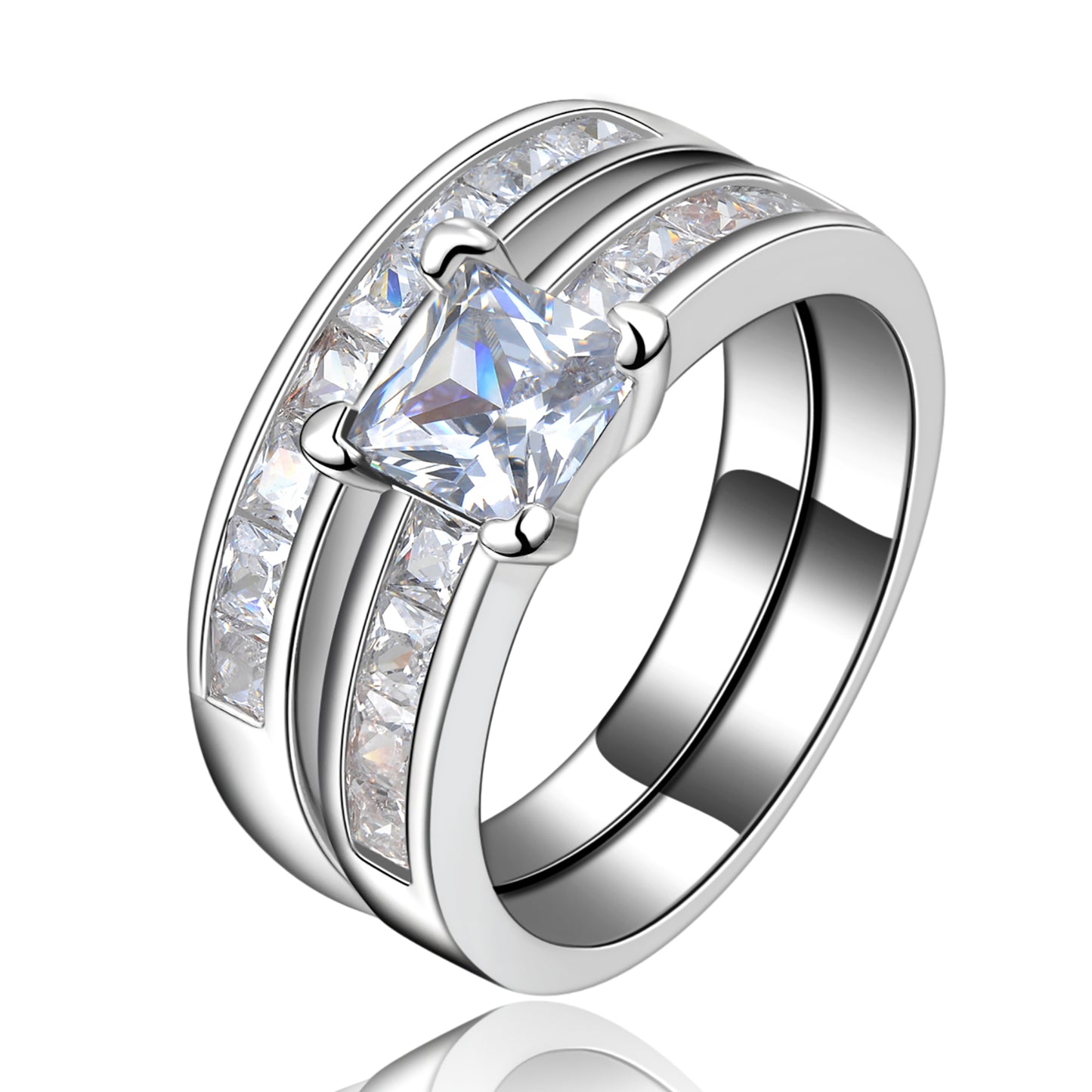 KristieBridalSetPrincessCutCzEngagementRingWomensGingerLyneCollection_Silver-6