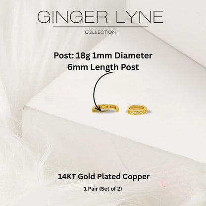 Small Huggie Hoop Earrings for Women 14kt Gold Plated CZ Body Jewelry by Ginger Lyne Collection
