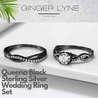 QueenaWeddingRingSetAnniversaryBandEngagementRingforWomenBlackSterlingCzGingerLyneCollection_RhodiumBlack-Clear-2