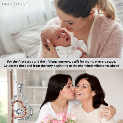 Birthstone Mom Necklace for Mother by Ginger Lyne Sterling Silver Swinging CZ - January
