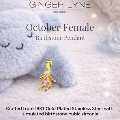 Birthstone Family Pendant for Mom by Ginger Lyne Stainless Steel Cubic Zirconia Charms For Grandma Necklace_Female-October-Gold-3