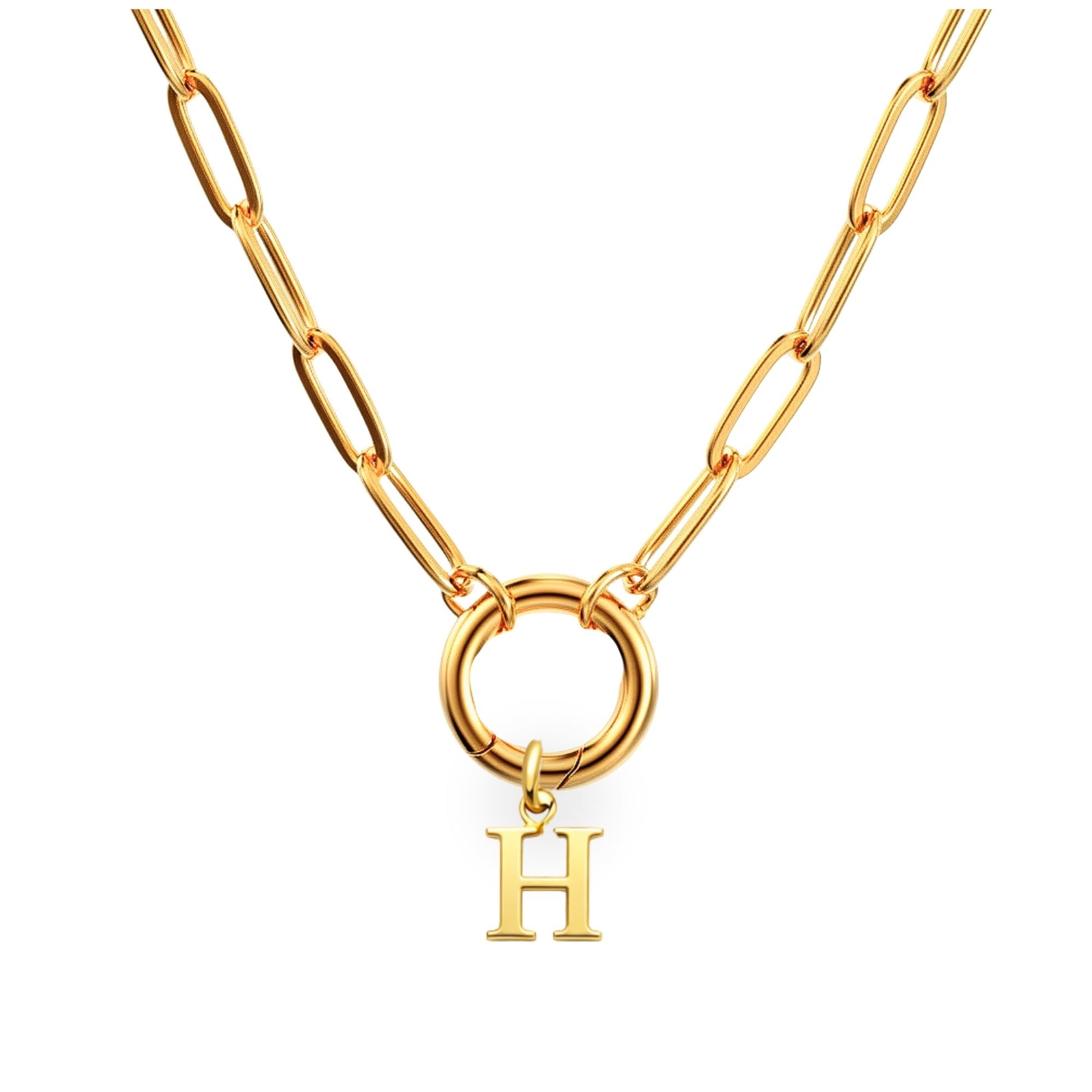 PaperclipLinkCircleCarabinerIntialLetterCharmHolderNecklaceforWomen18ktGoldPlatedStainlessSteelGingerLyne_Gold-H-1