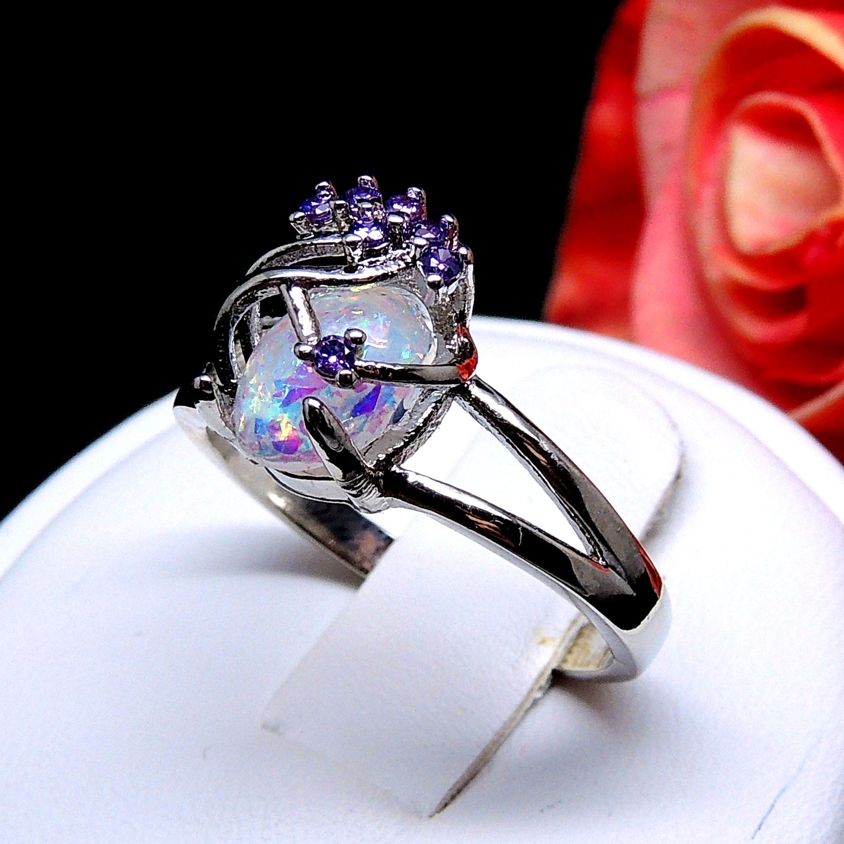AdlaiSimulatedFireOpalRingWomenPurpleCubicZirconiaGingerLyneCollection_Silver-4