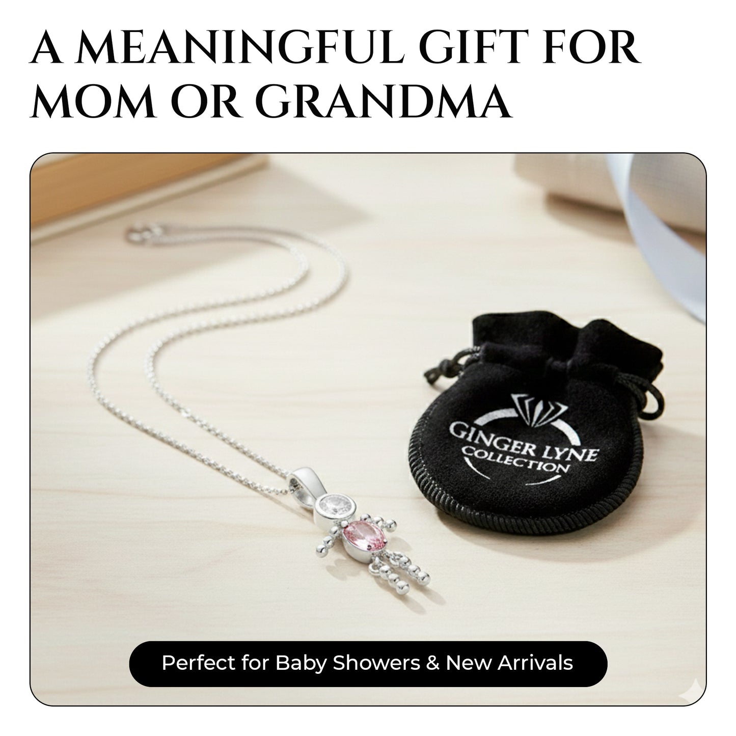 Birthstone Pendant Necklace for Boy Mom or Grandma by Ginger Lyne Sterling Silver CZ Family Birthday Charm - Boy October