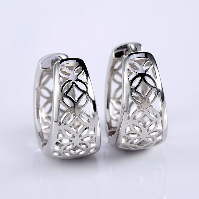 Filigree Wide Hoop Earrings for Women White Gold Plated Ginger Lyne Collection - Silver