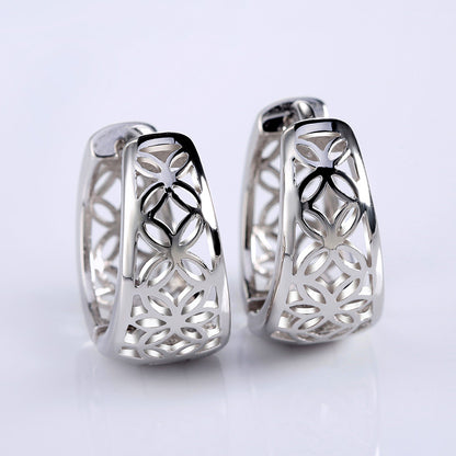 Filigree Wide Hoop Earrings for Women White Gold Plated Ginger Lyne Collection - Silver