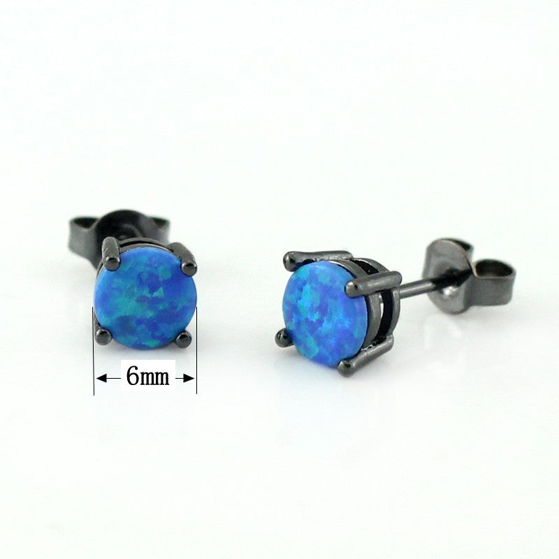 Blue Created Fire Opal Stud Earrings Black Plated for Women by Ginger Lyne Collection - Black/Blue