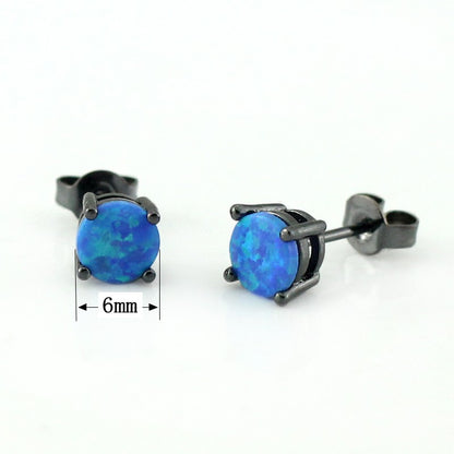 Blue Created Fire Opal Stud Earrings Black Plated for Women by Ginger Lyne Collection - Black/Blue