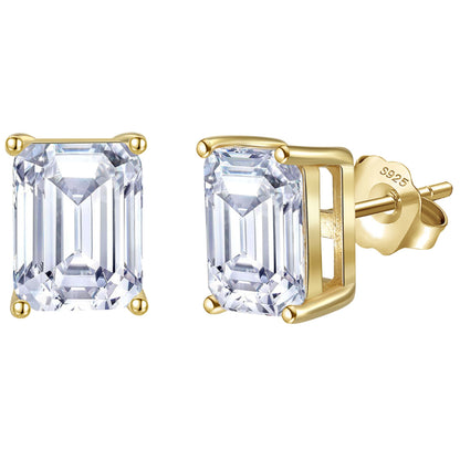 Emerald Cut Stud Earrings for Women 7.5 Ct Sterling Silver Studs for her Ginger Lyne Collection - Gold
