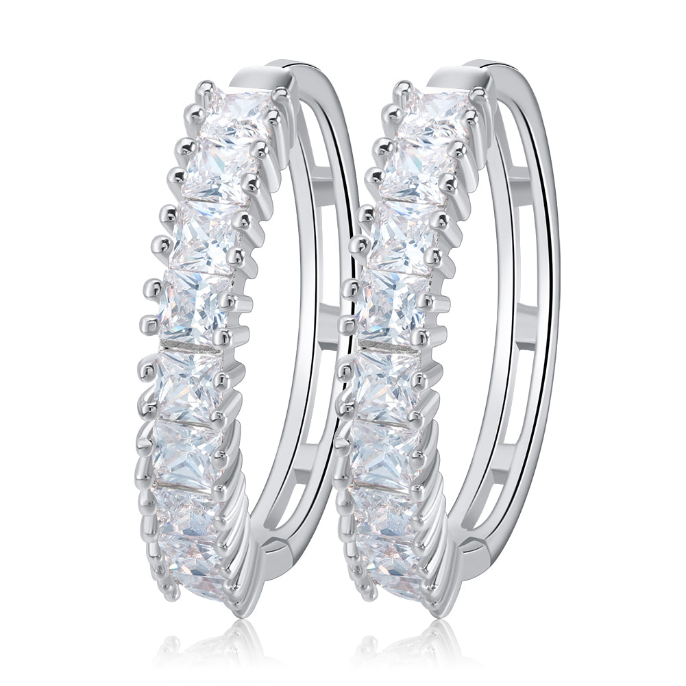 Hoop Earrings for Women White Gold Plated Princess Cubic Zirconia Ginger Lyne Collection - Silver