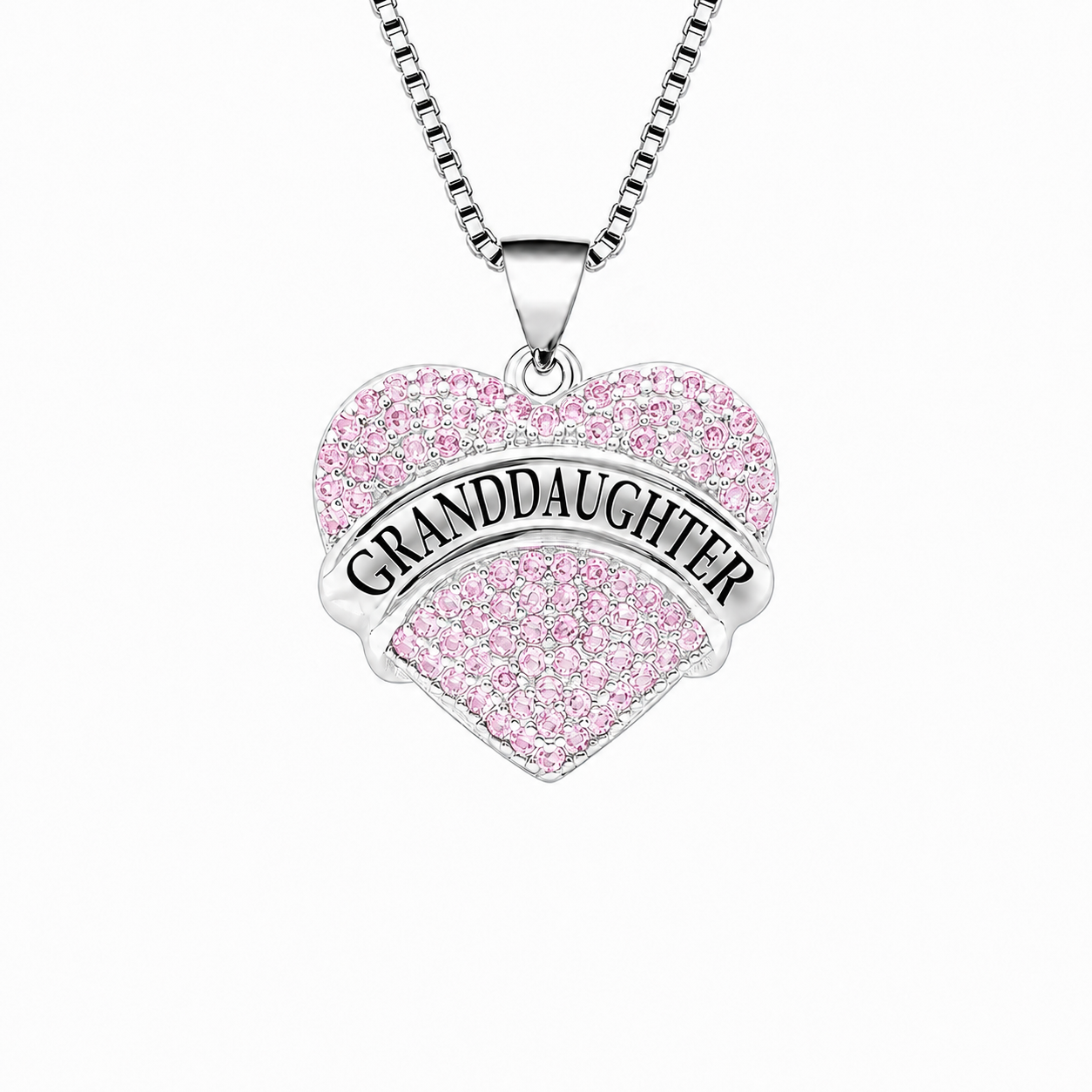 Granddaughter Necklace for Women by Ginger Lyne CZ Heart Pendant White Gold Plated - Pink
