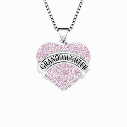 Granddaughter Necklace for Women by Ginger Lyne CZ Heart Pendant White Gold Plated - Pink