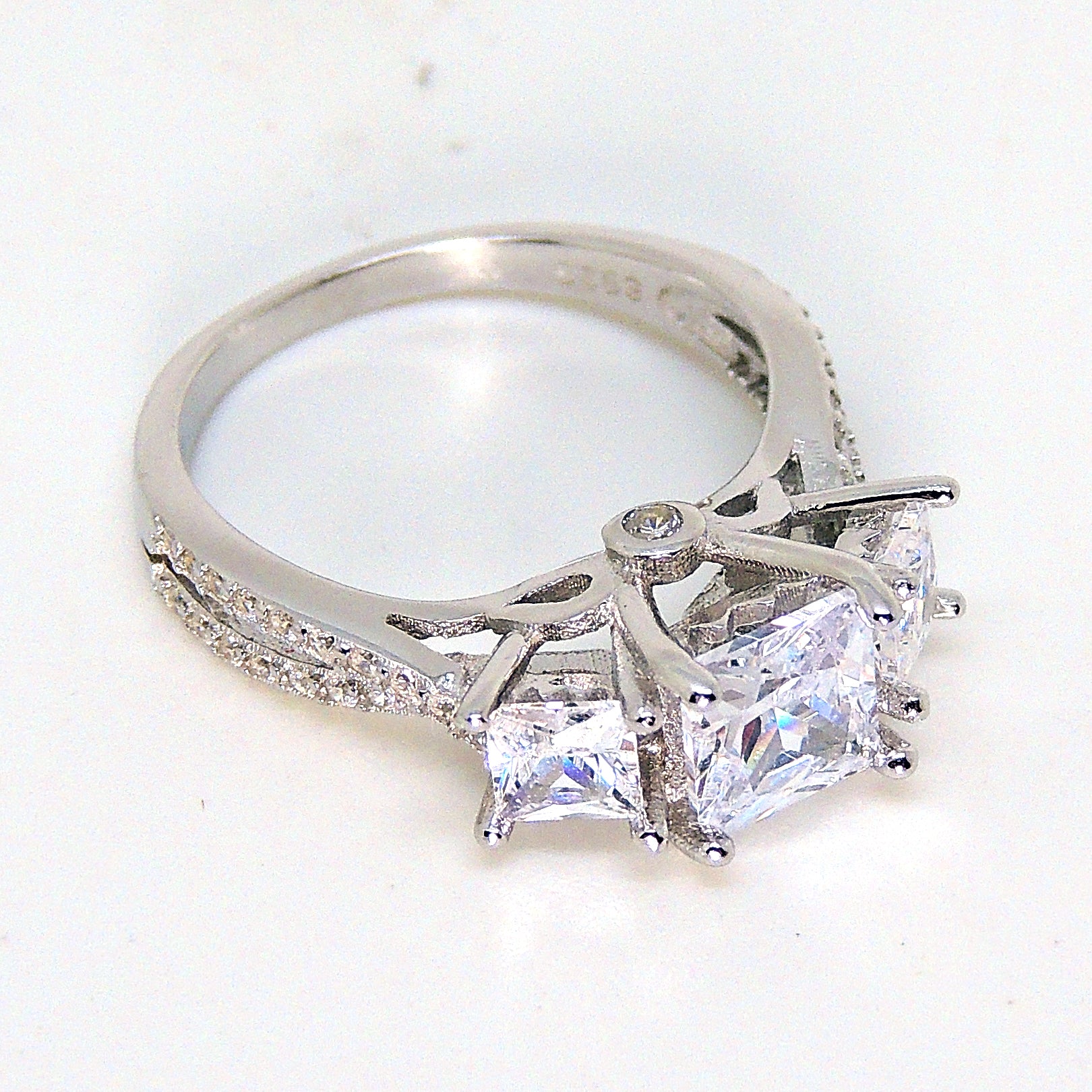 Kim Engagement Ring Sterling Silver Princess Cz Womens Ginger Lyne Collection - 10