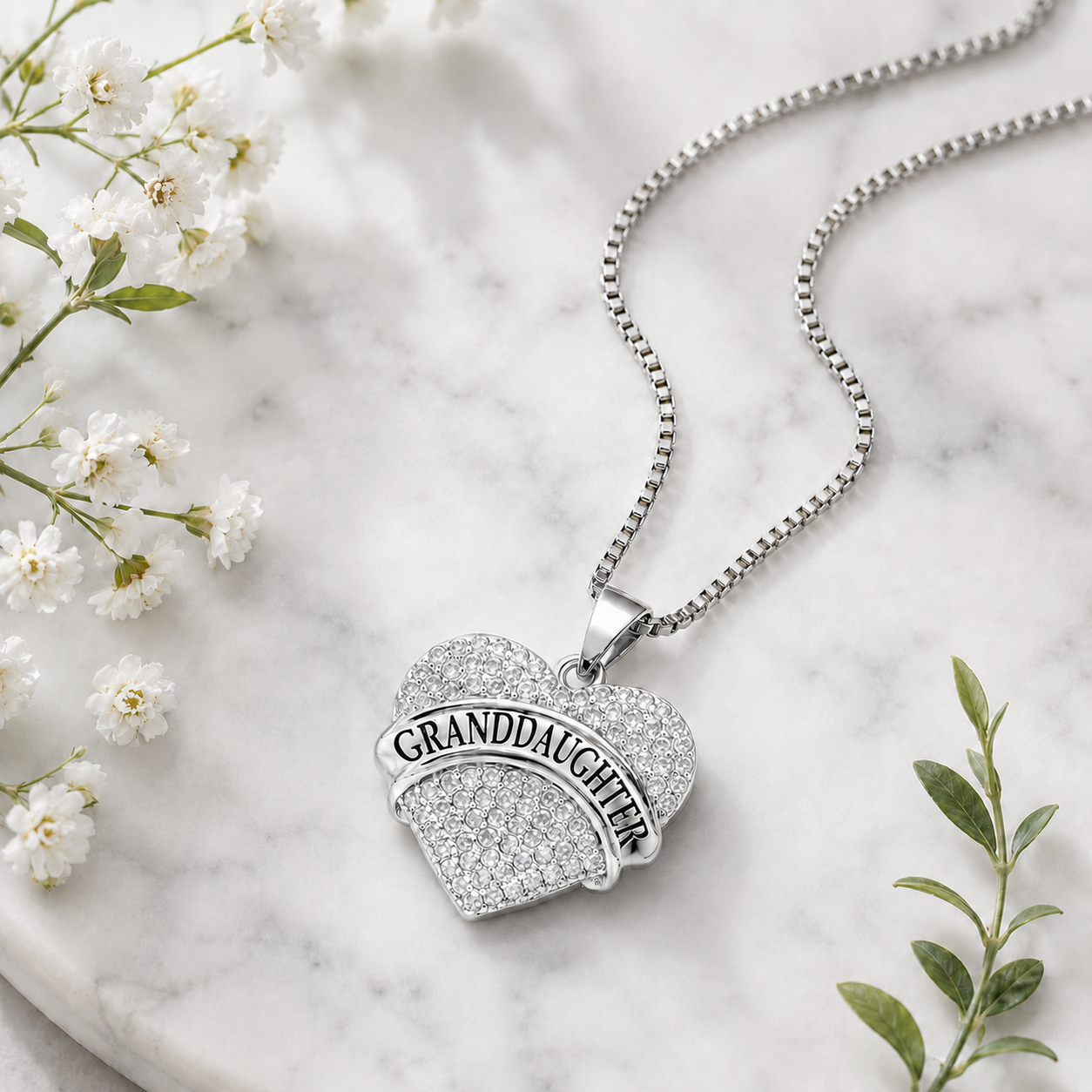 Granddaughter Necklace for Women by Ginger Lyne CZ Heart Pendant White Gold Plated - Clear