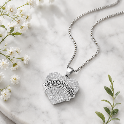 Granddaughter Necklace for Women by Ginger Lyne CZ Heart Pendant White Gold Plated - Clear