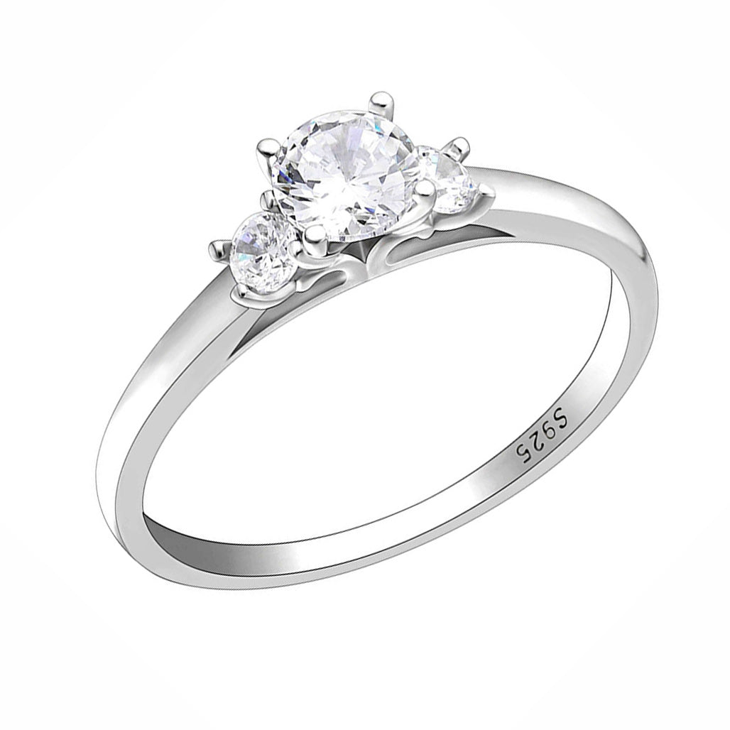 Nina Engagement Ring Womens Sterling Silver 3 Stone Cz Ginger Lyne Collection Size 10 - 10