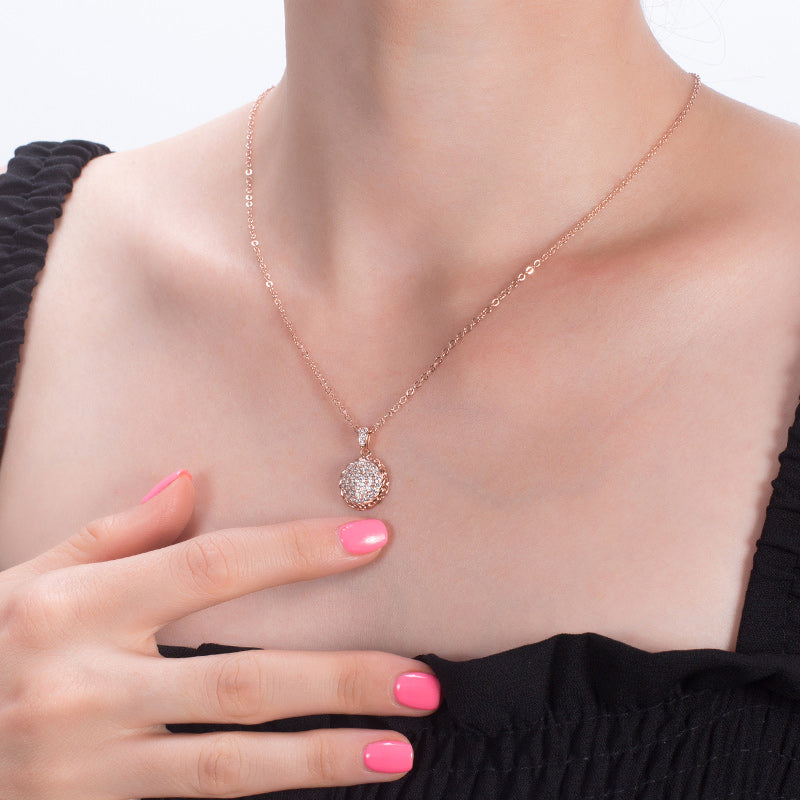 Round Pave Pendant Chain Necklace for Women  Sterling Silver Ginger Lyne Collection - Yellow Gold