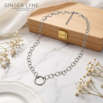 Carabiner Charm Necklace for Women Heart Chain Round Carabiner Holder Stainless Steel by Ginger Lyne - 20mm/Silver