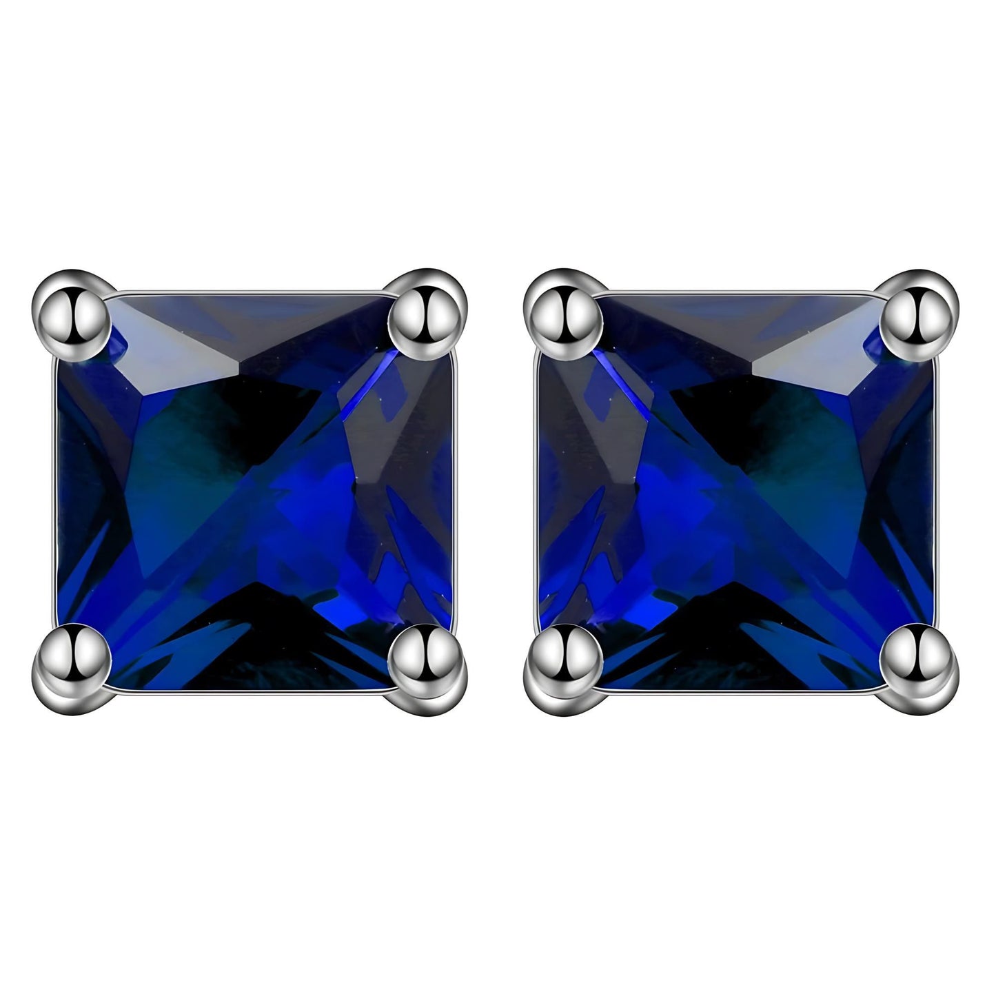 Princess 6mm Stud Earrings White Gold Plated Cz Womens Ginger Lyne Collection - Blue