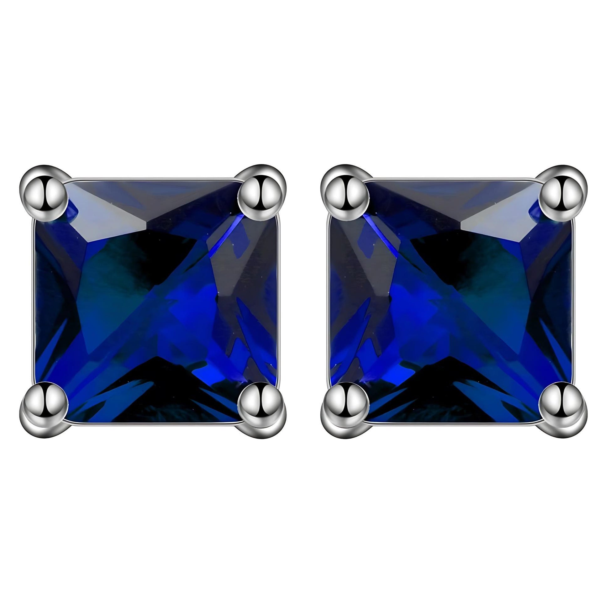 Princess 6mm Stud Earrings White Gold Plated Cz Womens Ginger Lyne Collection - Blue