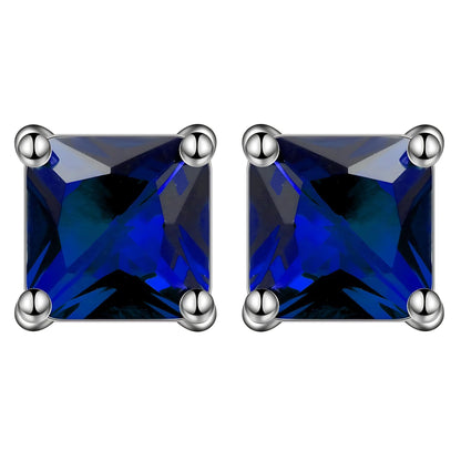 Princess 6mm Stud Earrings White Gold Plated Cz Womens Ginger Lyne Collection - Blue