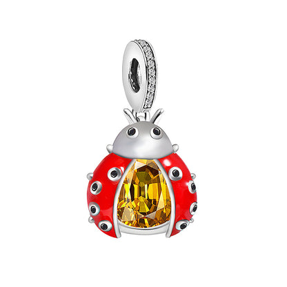 Red Lucky Ladybug Charm European Bead CZ Sterling Silver Ginger Lyne Collection