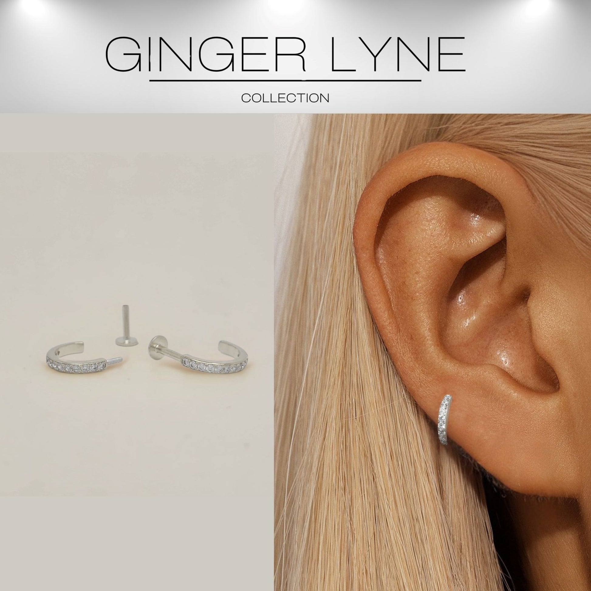 Hoop Flat Back Earrings for Women Sterling Silver 16G 6mm Cartilage Helix Upper Lobe Body Piercing Ginger Lyne - Silver