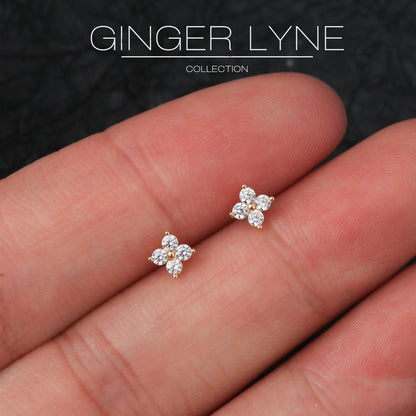 Cubic Zirconia Flat Back Stud Earrings by Ginger Lyne Gold Plated Sterling Silver Body Jewelry - 1mm-Silver