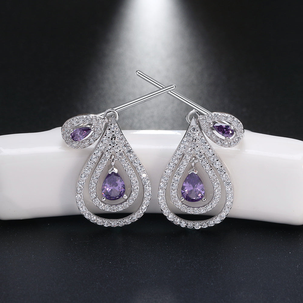 Hook Earrings for Women Oval Pear Purple Cz Sterling Silver Ginger Lyne Collection