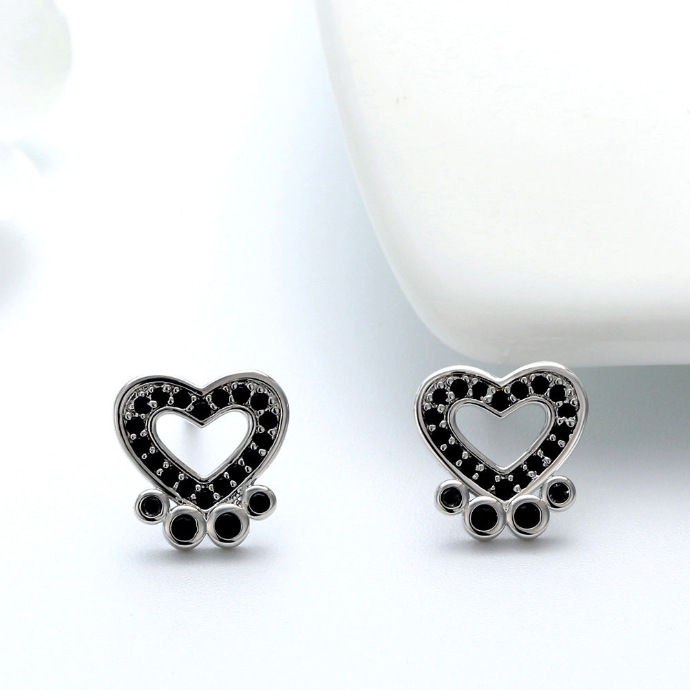 Paw Print Stud Earrings for Women Sterling Silver Black CZ 10mm Dog Paw Studs Gift for Dog Mom by Ginger Lyne - Black