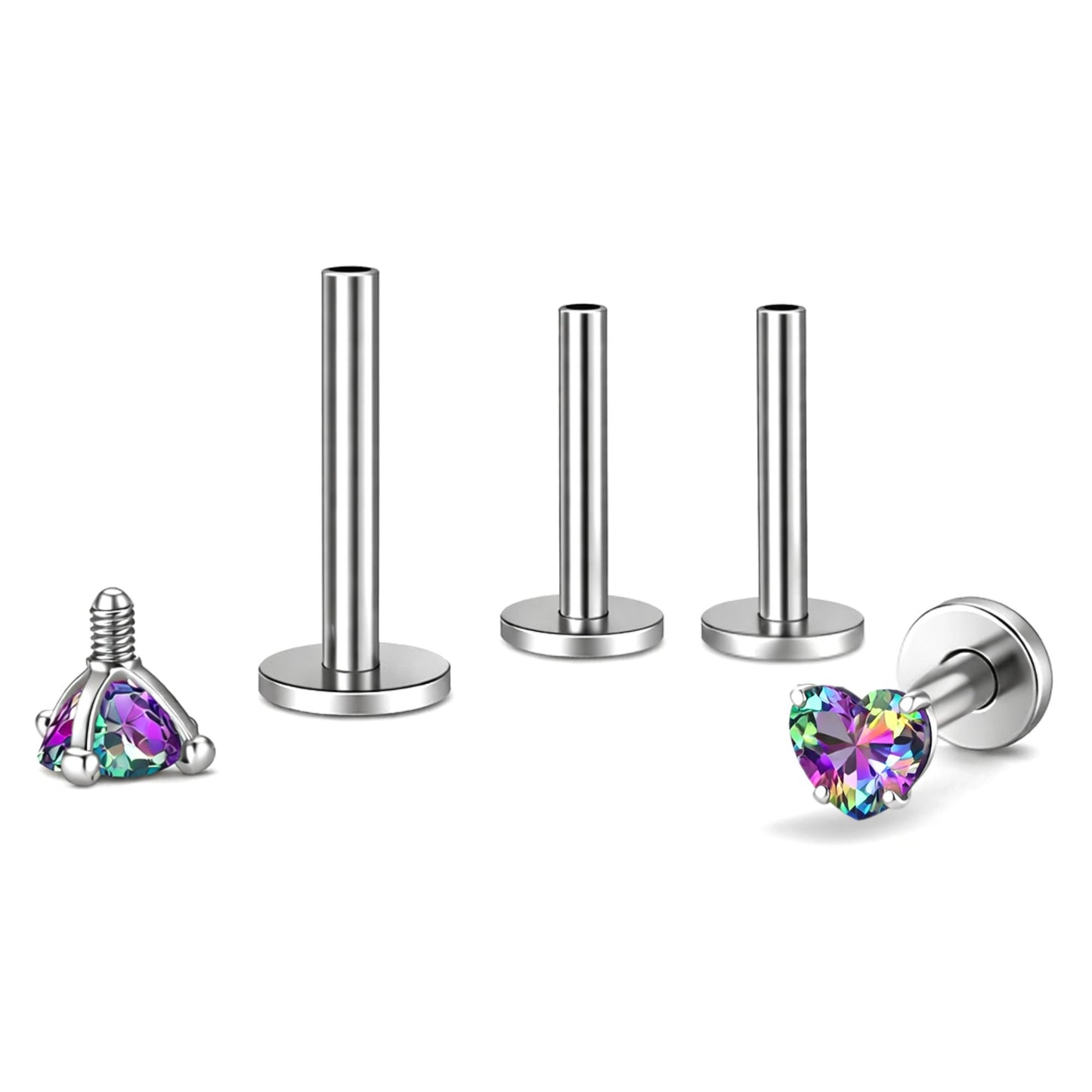 SmallHeartCZSolitaireFlatBackStudEarringsBodyPiercingsbyGingerLyne2SetsPost6mm8mmIncluded_3mm-MysticRainbow-1