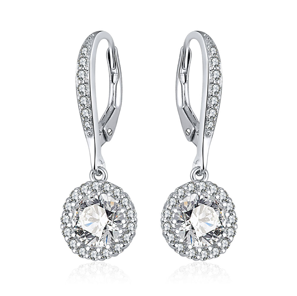 Halo Round Dangle Earrings for Women Sterling Silver Clear Cz Ginger Lyne Collection