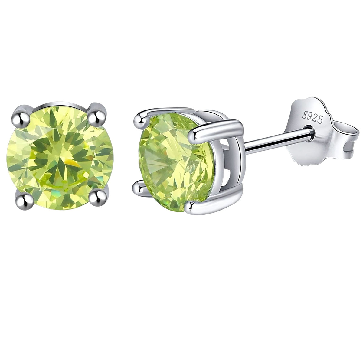 August Birthstone Stud Earrings for Women Green Cubic Zirconia 6mm Sterling Silver Studs by Ginger Lyne - August