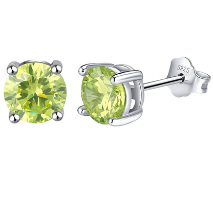 August Birthstone Stud Earrings for Women Green Cubic Zirconia 6mm Sterling Silver Studs by Ginger Lyne - August