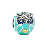 Load image into Gallery viewer, Owl Charm European Bead Blue CZ Sterling Silver Green Enamel Ginger Lyne Collection - Owl-77

