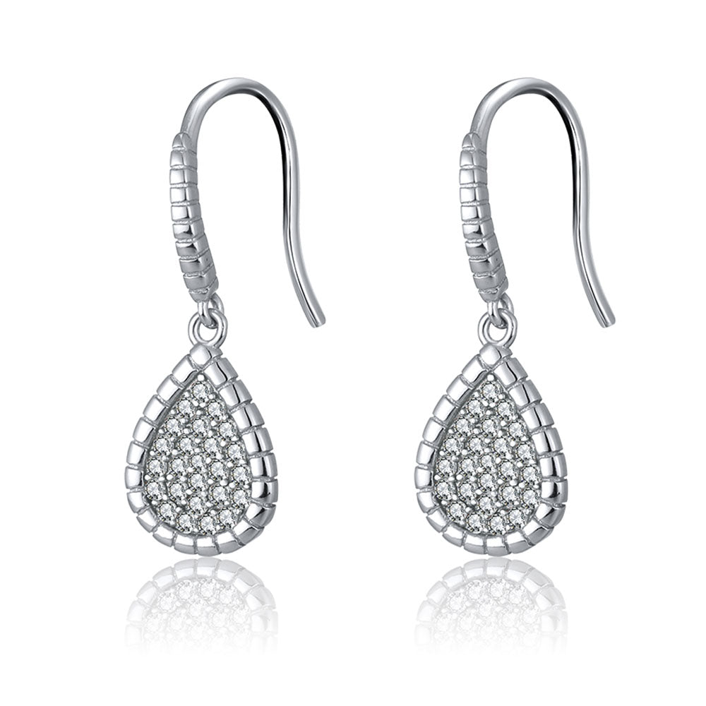 Teardrop Dangle Hook Earrings for Women Pave Cz Sterling Silver Ginger Lyne Collection