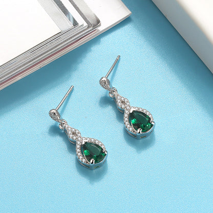 Drop Stud Earrings for Women Green Pear Cz Sterling Silver Ginger Lyne Collection