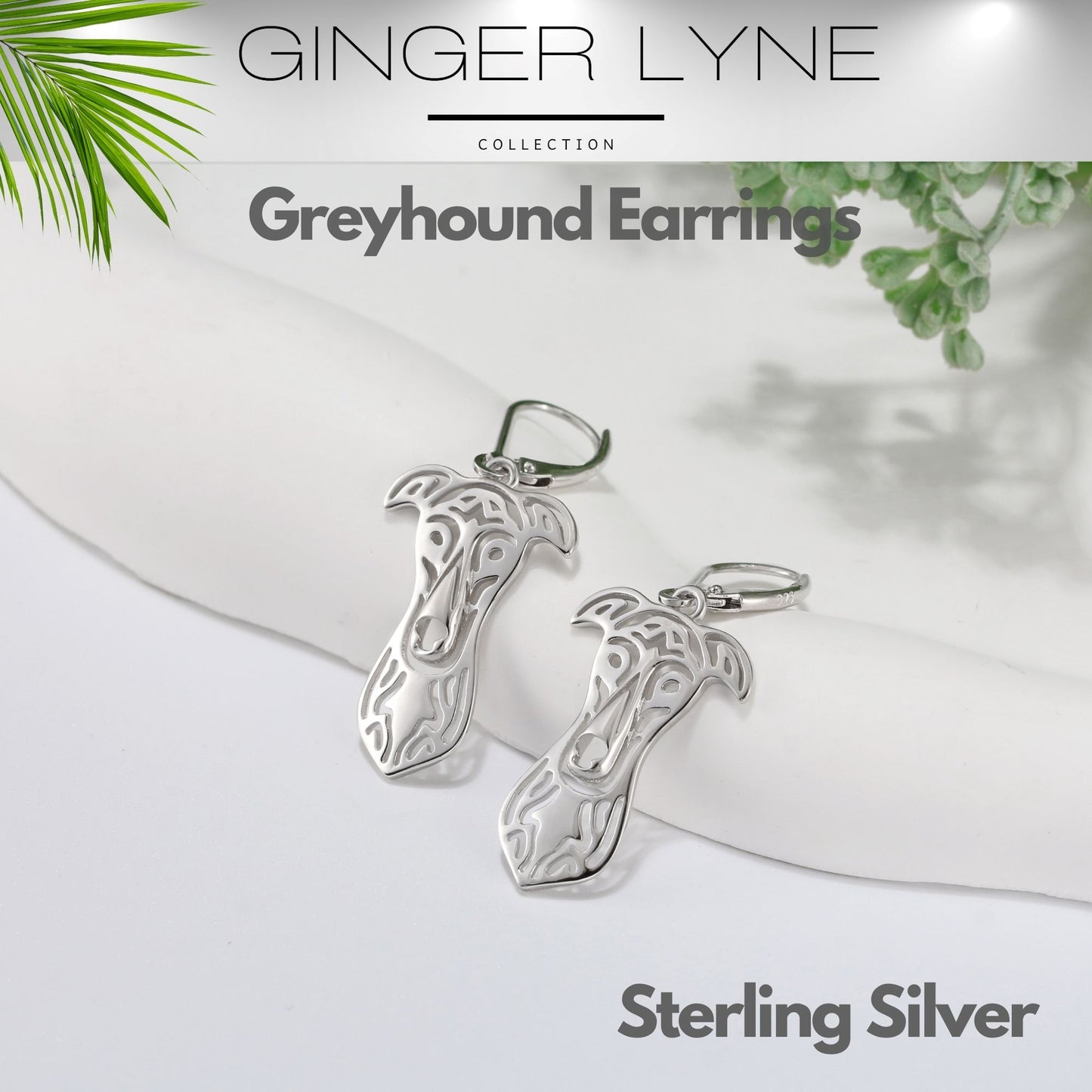 Greyhound Dog Necklace for Women Pendant Chain Sterling Silver Ginger Lyne Collection - Earrings