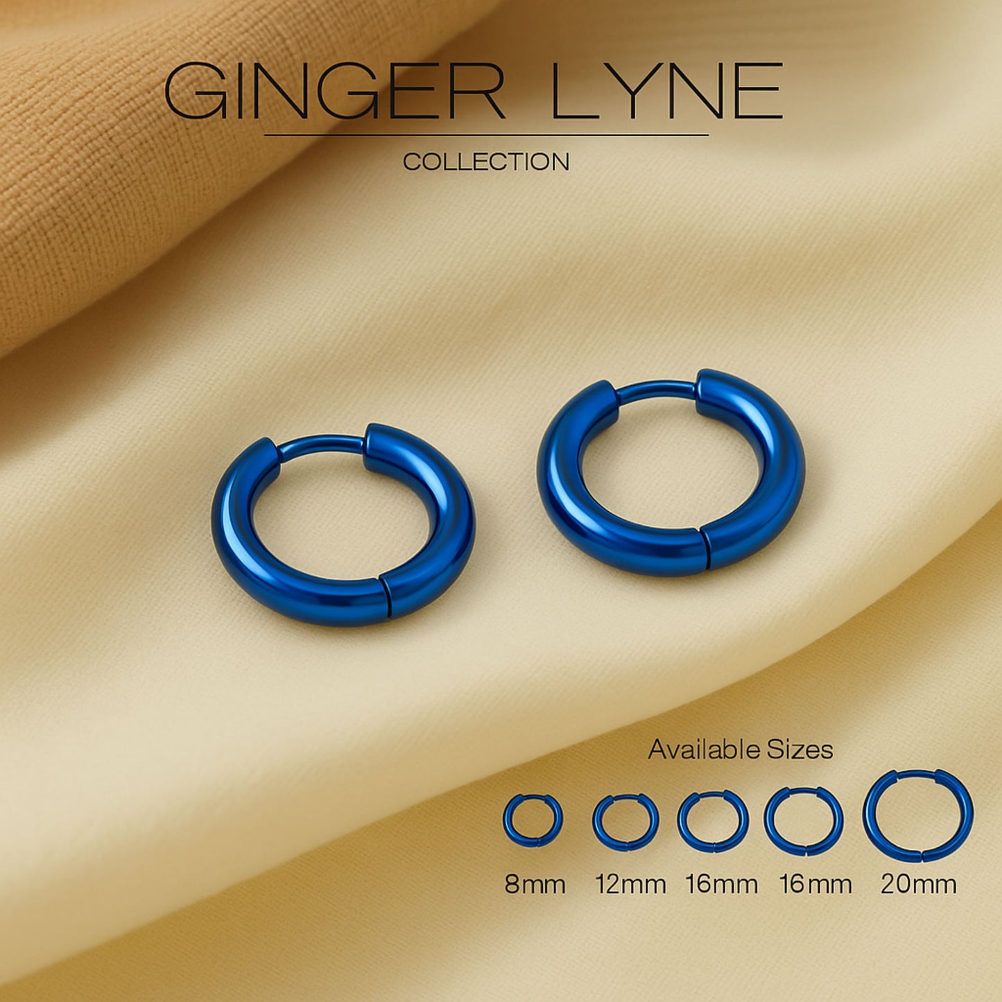 Stainless Steel Hoop Earrings by Ginger Lyne Huggie Style for Lobe Cartilage Piercing Body Jewelry - Blue-20mm