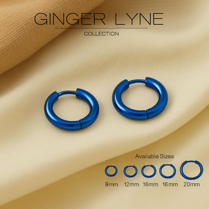 Stainless Steel Hoop Earrings by Ginger Lyne Huggie Style for Lobe Cartilage Piercing Body Jewelry - Blue-20mm