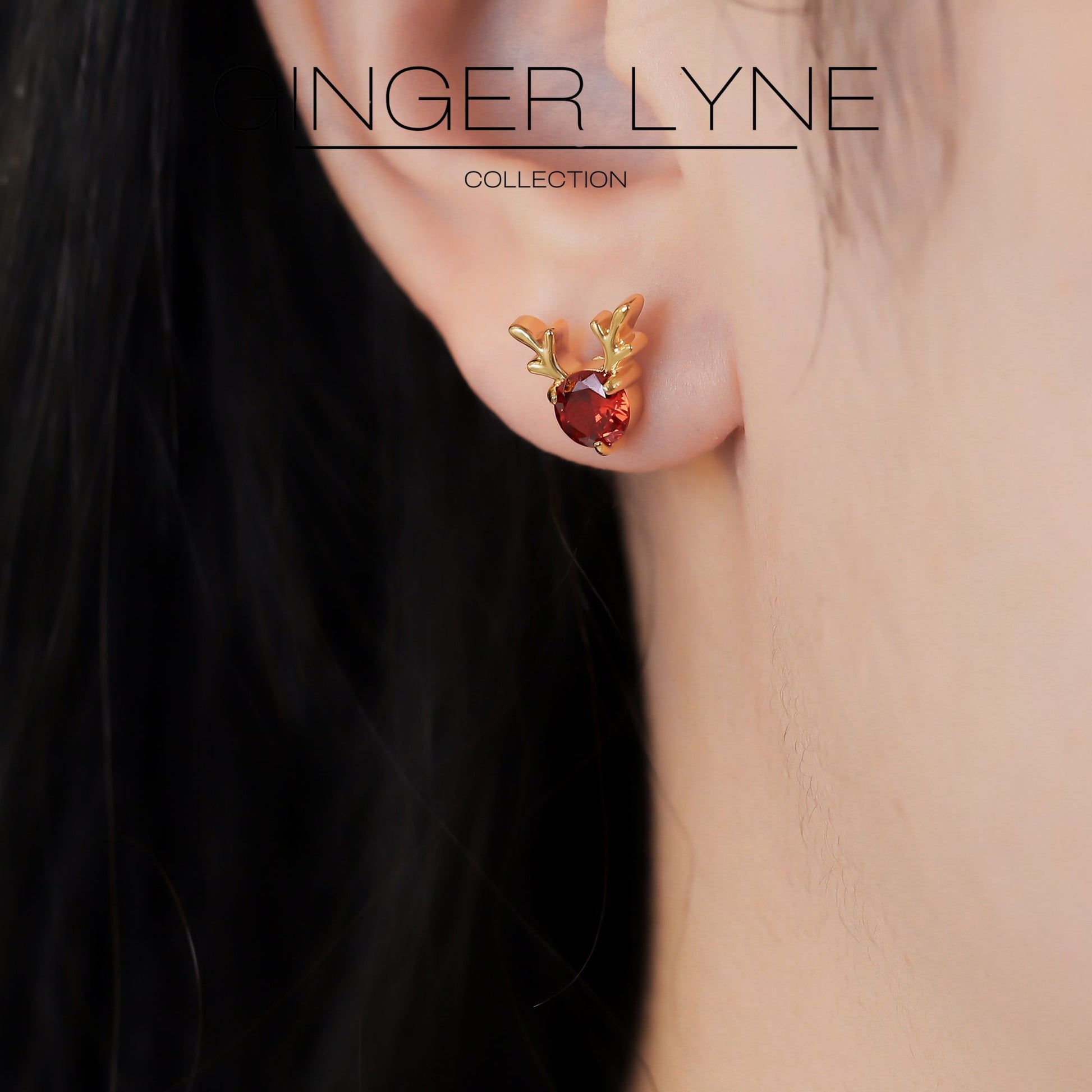 RudolphReindeerEarringsforWomenGoldPlatedStainlessSteelStudRedCZbyGingerLyne_Gold-4