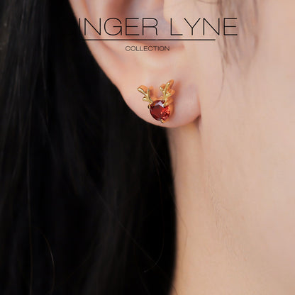 RudolphReindeerEarringsforWomenGoldPlatedStainlessSteelStudRedCZbyGingerLyne_Gold-4