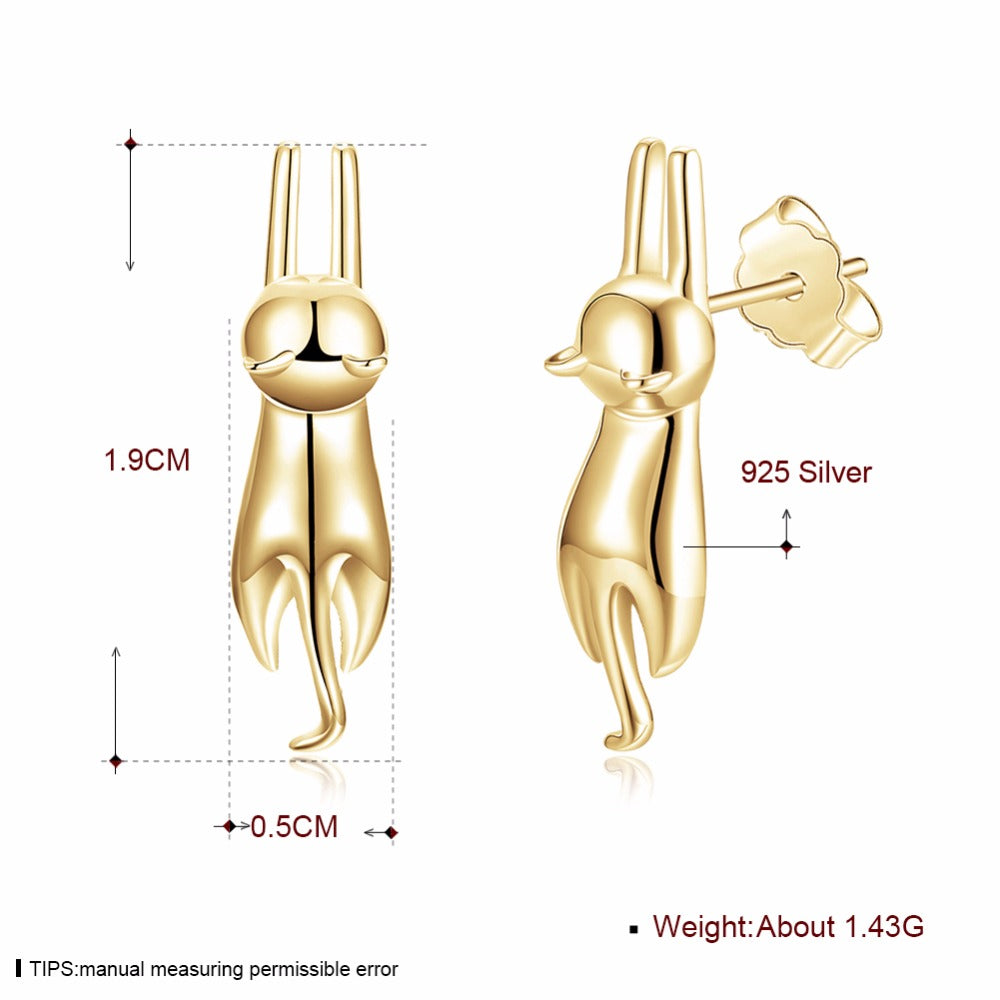 Hanging Cat Kitty Stud Earrings for Women Sterling Silver Ginger Lyne Collection - Gold