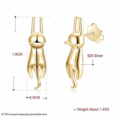 Hanging Cat Kitty Stud Earrings for Women Sterling Silver Ginger Lyne Collection - Gold