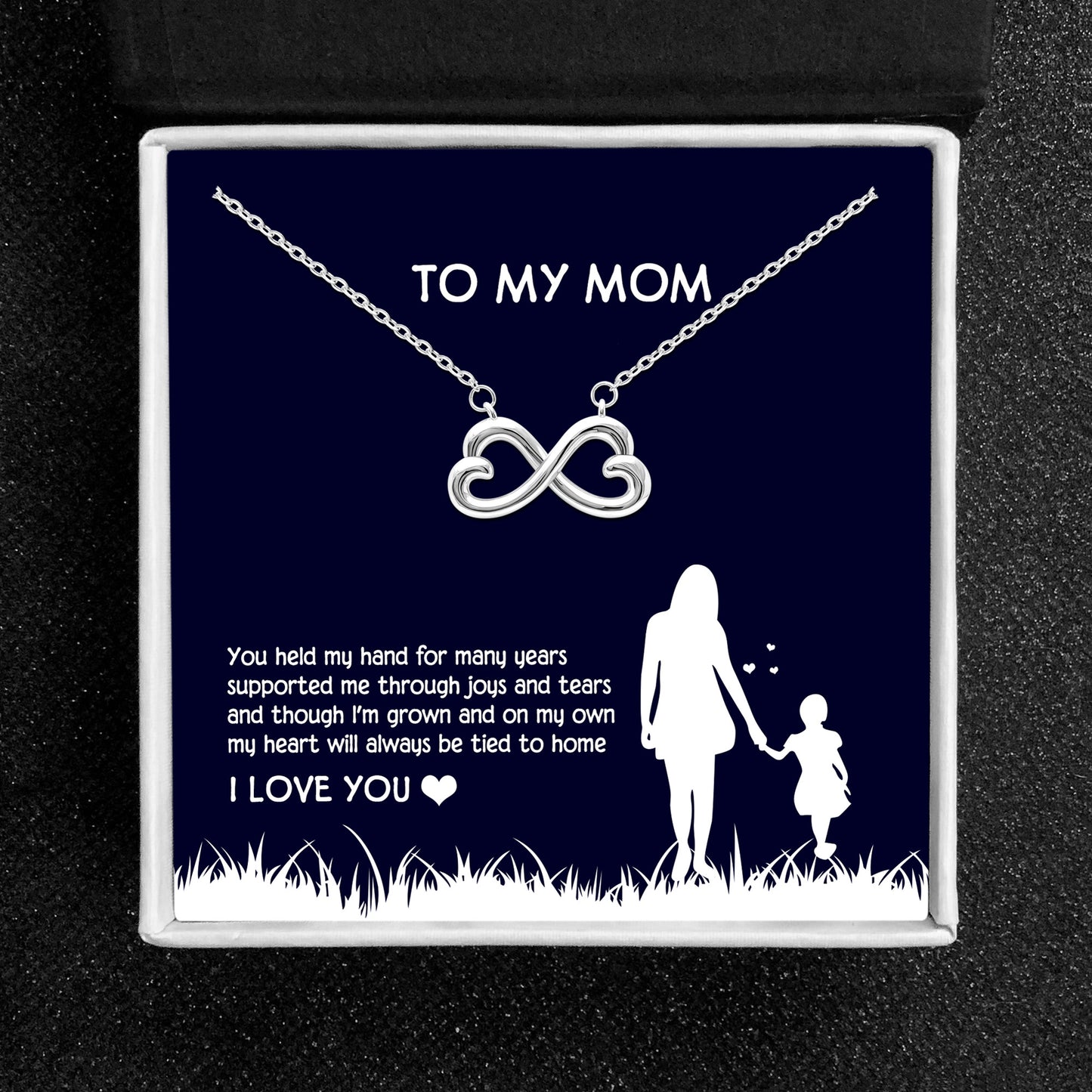 Mom Greeting Card Sterling Silver Infinity Hearts Necklace Women Ginger Lyne Collection - Mom-093 - Mom-093