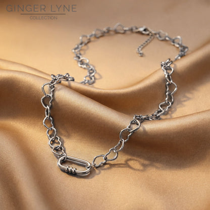Carabiner Charm Holder Necklace for Women by Ginger Lyne Heart Chain Silver Stainless Steel 18-20"easy add Charms - Silver-Heart Chain/Rect 3 Bead CH