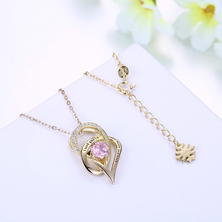Moon Heart Pendant Necklace for Women Cubic Zirconia Sterling Silver Ginger Lyne Collection - Gold